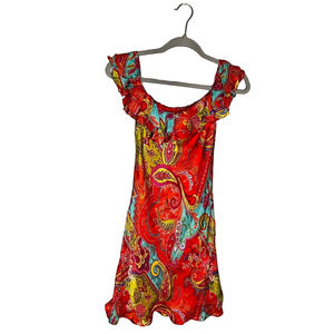LAUREN RALPH LAUREN Y2K Silk Off The Shoulder Paisley Dress